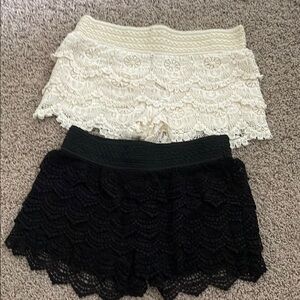 Lace Crochet Shorts Set in Black and Cream